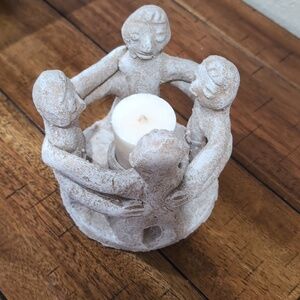 Rustic Stone Circle Of 4 Friends Candle Holder - Mexico Mexican Pottery